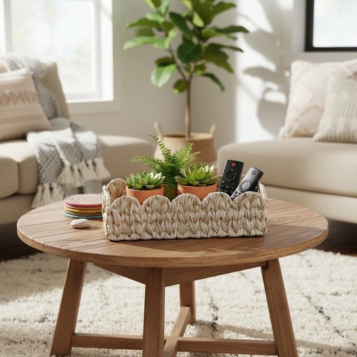 Coeusy Scalloped Toilet Paper Storage Basket - Boho Wicker Decor for Bathroom & Living Room | Stylish & Functional