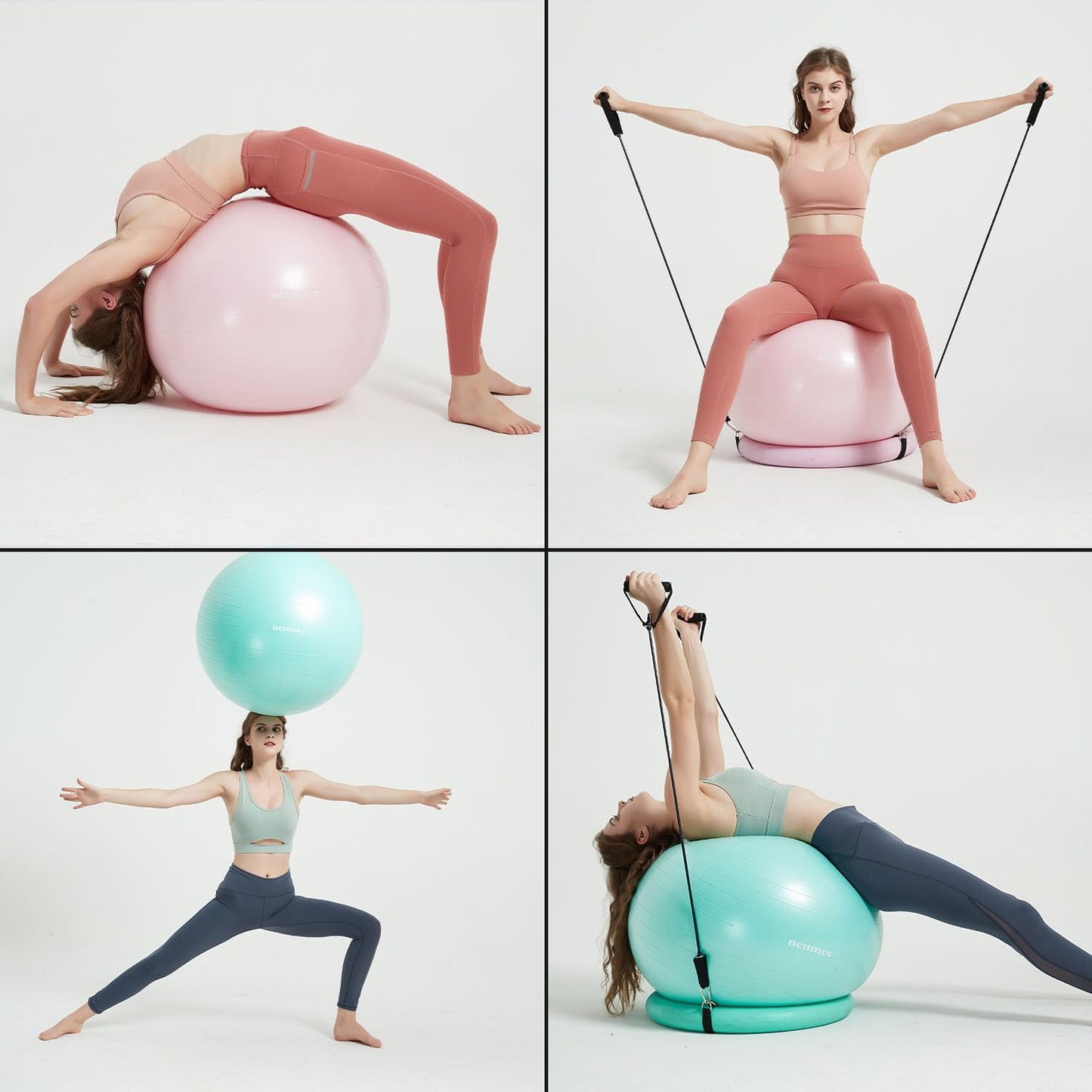 NEUMEE Yoga Ball Chair with 65cm Exercise Ball & 2 Resistance Bands, Stability Base for Home Office, Yoga, Pilates & Fitness, Balance Ball for Posture, Core Strength & Low Impact Workouts (Black)
