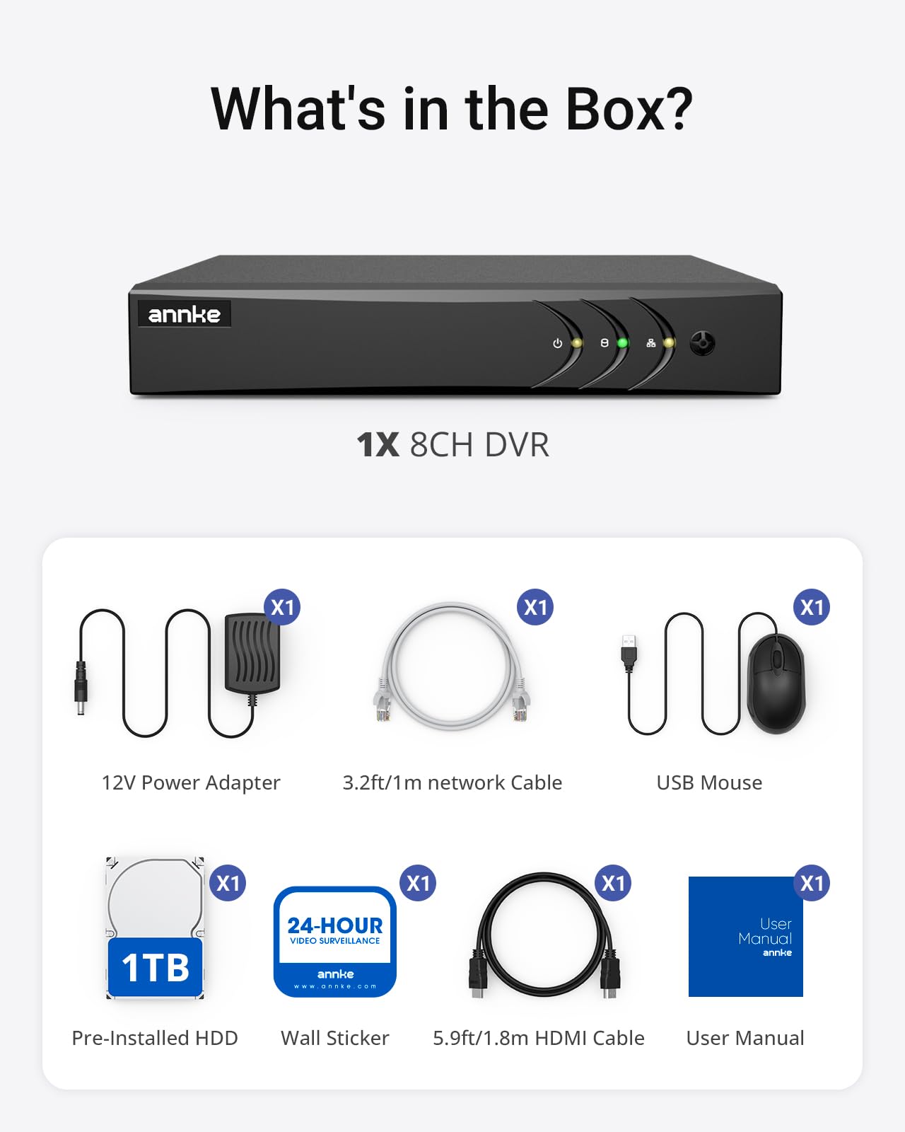 ANNKE 8 Channel 3K Lite Security Digital Video Recorder with 1TB Hard Drive, H.265+ Hybrid 5-in-1 Surveillance DVR, Human & Vehicle Detection, Supports 8CH Analog and 2 IP Cameras for 24/7 Home CCTV