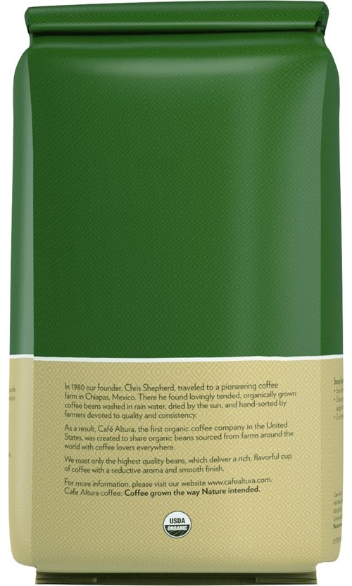 Cafe Altura Whole Bean Organic Coffee, Decaf Espresso - Water Process, 5 lb Bag