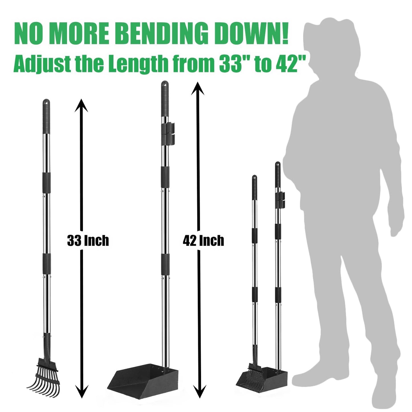 6Pack - Large Dog Pooper Scooper for yard - 20L Step Dog Poop Trash Can Outside - Pet Waste Container Outdoor with Removable Inner Bin - 28" Pooper Scooper & Long Handle Metal Tray&Rake & 50 Waste Bag