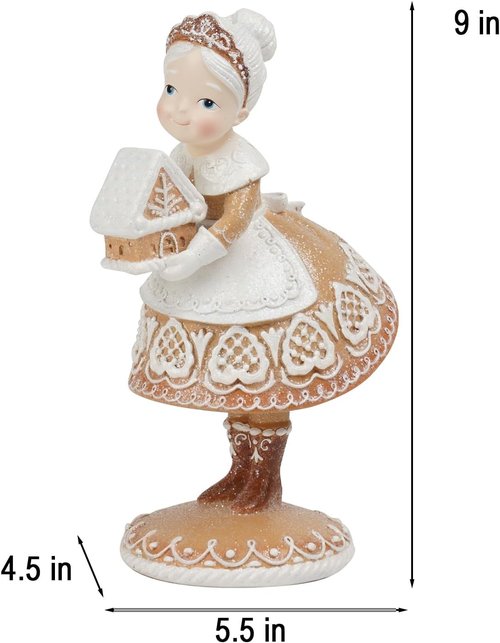 Braxio Christmas Decorations - Resin Mrs. Santa Claus with Gingerbread House | 5.5 x 4.5 x 9 Inch Room Decor