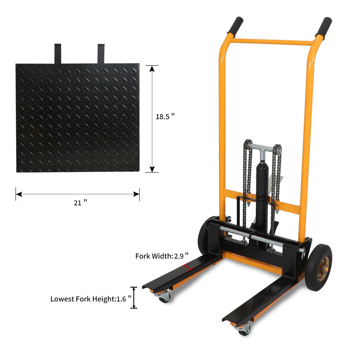 APOLLOLIFT Material Lift, 440 lbs Capacity 35.8" Lifting Height, Manual Hydraulic Stacker Pallet Jack Truck Dolly with Swivel Casters and Lift Plate (Yellow)