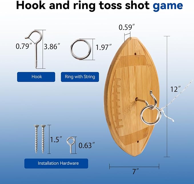 GSE Games & Sports Expert Ring Toss Game for Adults, Hook and Ring Toss Game Wall Mount for Outdoor/Indoor, Ring Toss Hook Game for Family Fun Party Game, Man Cave Decor