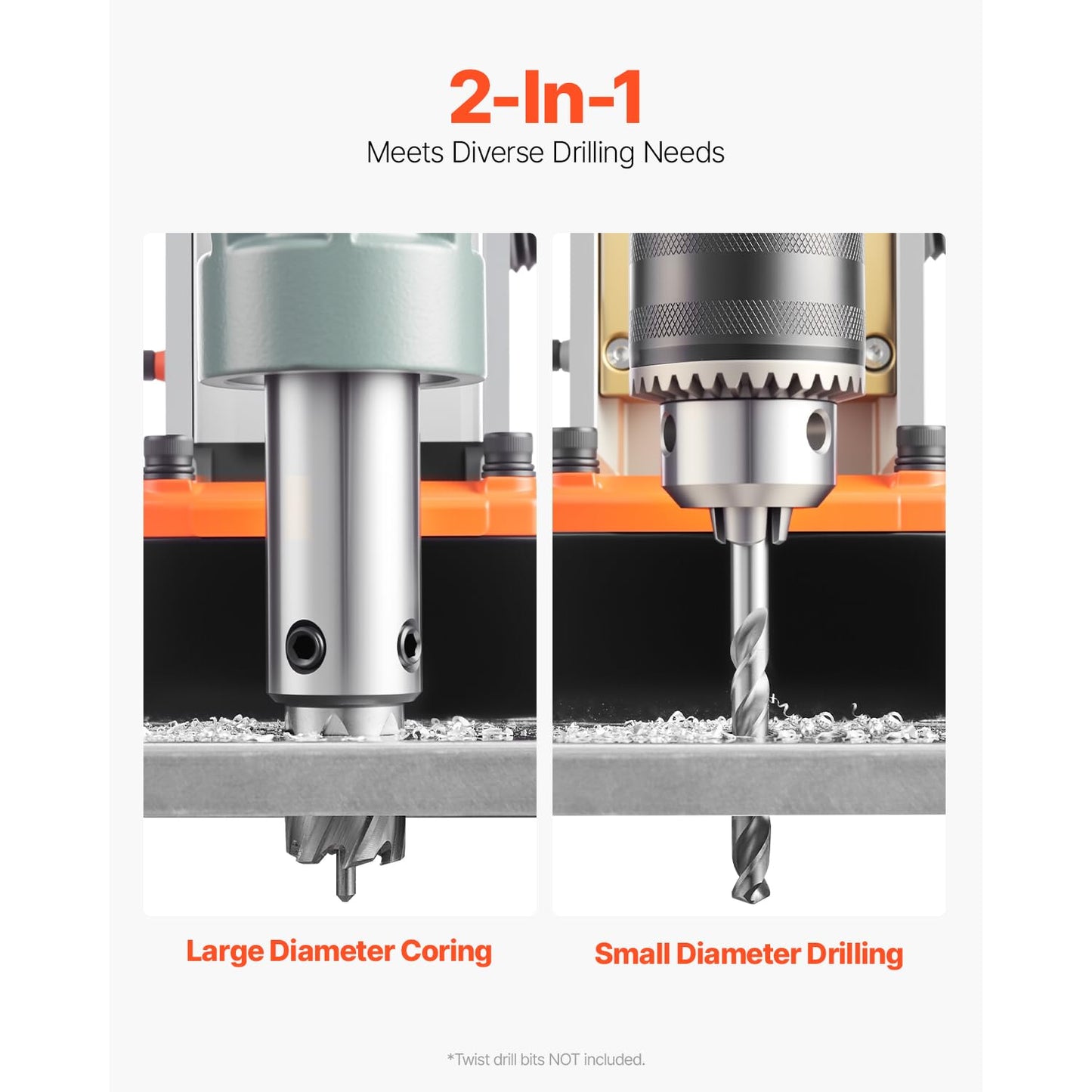 VEVOR Mag Drill Press, 1550W 2" Boring Diameter, 2922lbf Power Magnetic Drill, 500 PRM, 10-Speed, Electric Drilling Machine for Metal Surface, Industrial and Home Improvement