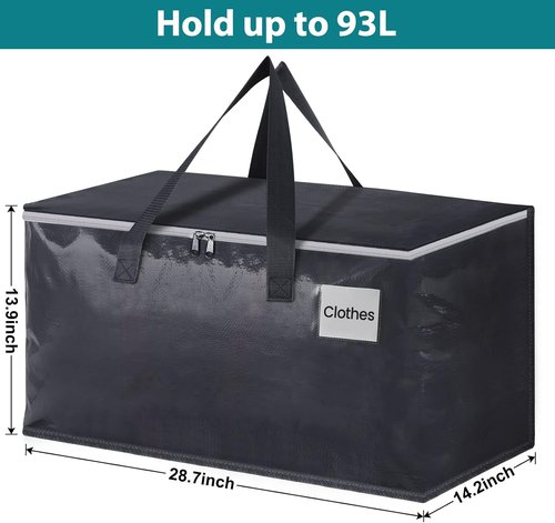 Fabspace Heavy Duty Moving Boxes - Collapsible Storage Totes with Strong Zippers & Handles | 93L, 8-Pack