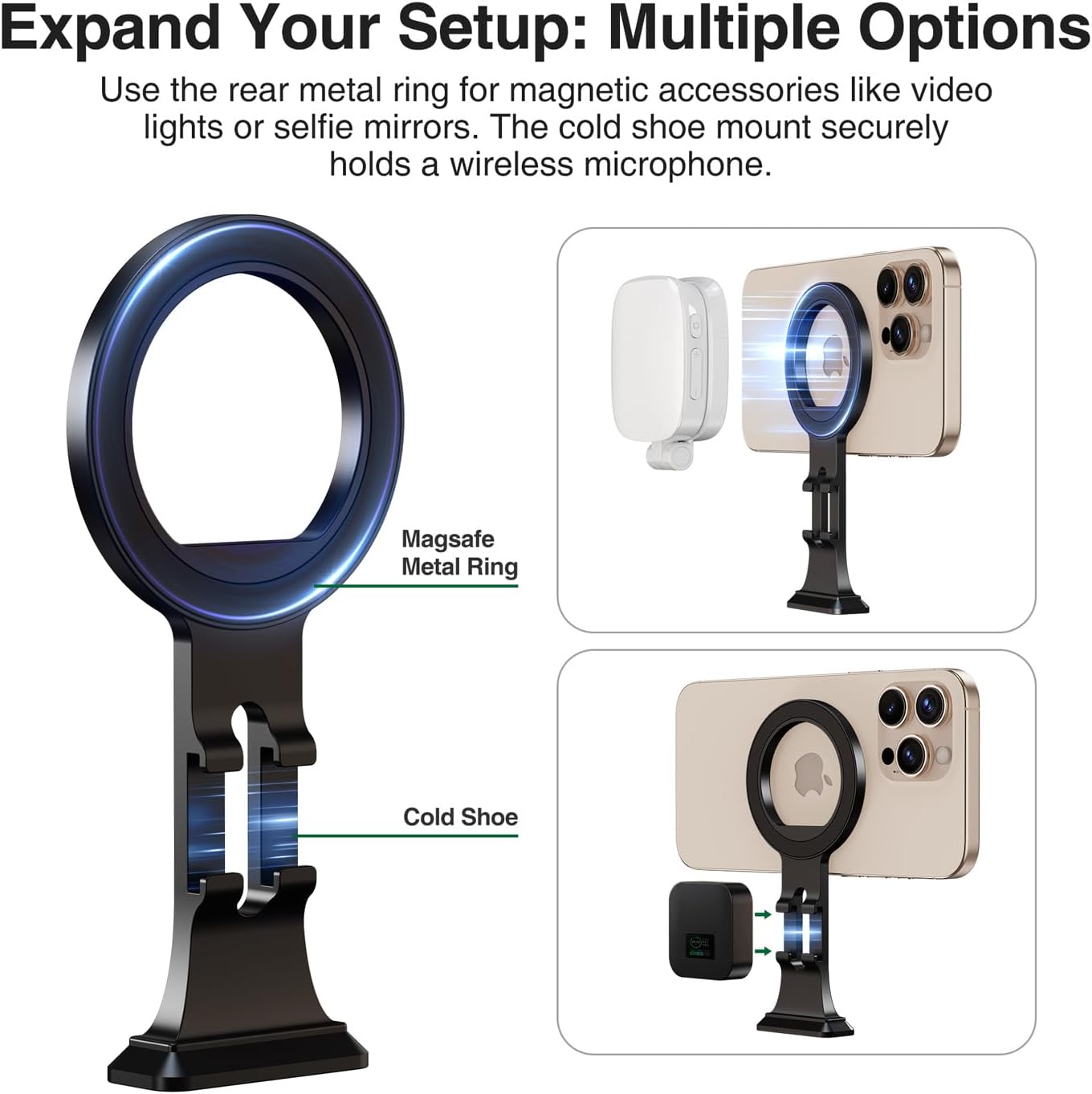 elitehood 1/4" 16 15 14 13 Aluminum Magsafe Tripod Phone Mount, Compact Phone Holder for Tripod with Arca Swiss Quick