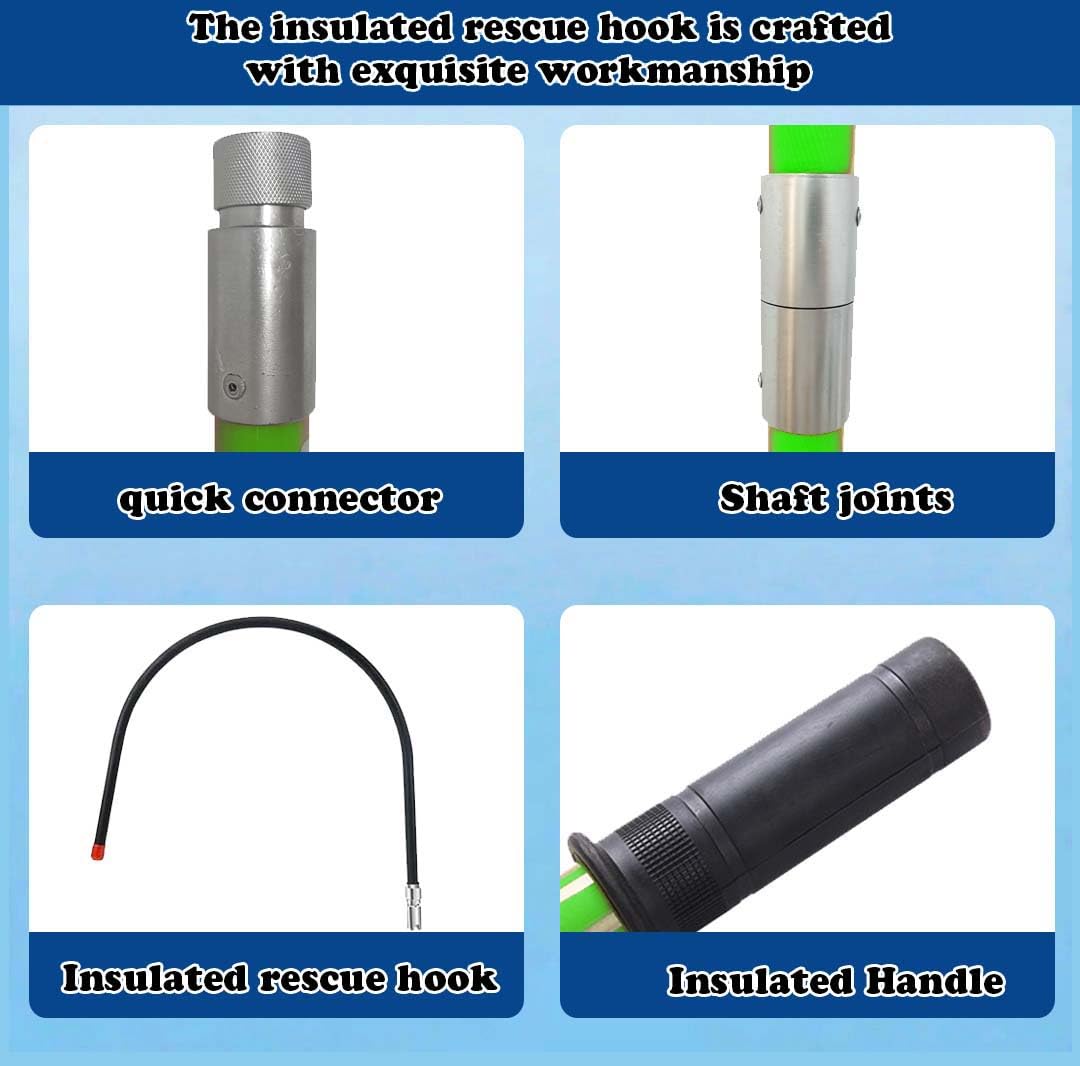 10.8 Feet Rescue Hook, High Voltage Insulated Rescue Hook high Voltage Telescopic 10kv35kv, Fire Electrician Anti-electrocution Rescue Hook 380V, Rescue Hook,18 inch Opening (Green10.8 Feet)