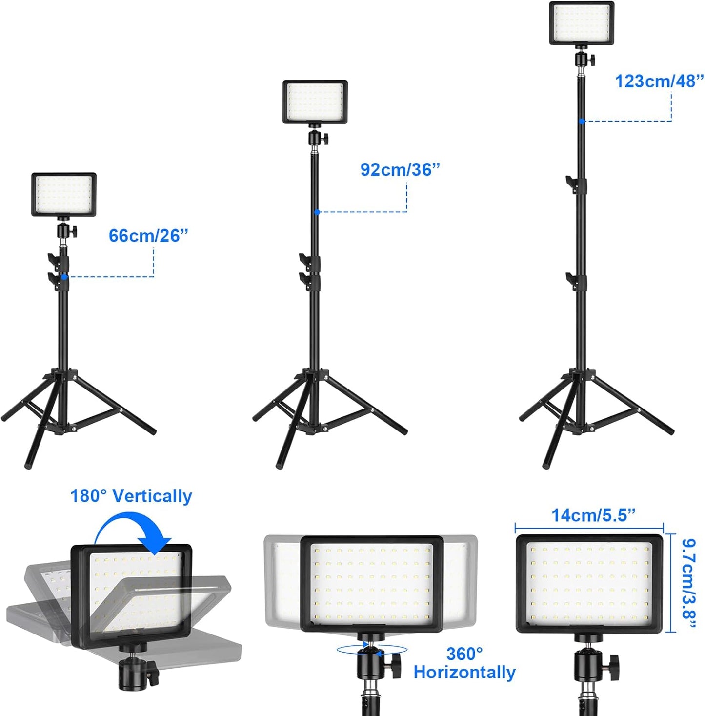 Ci-Fotto 2-Pack, Dimmable 5600K LED Photo Video Light USB LED Continuous Light Photography Light with Tripods and Color