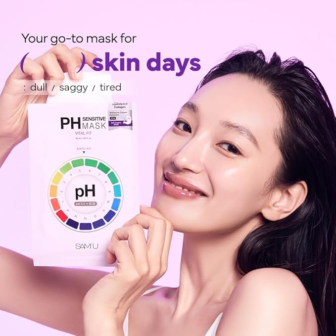 SAM?™U PH Sensitive Vital Fit Face Mask ??Firming & Barrier Repair Creamy Sheet Mask with 12 Peptides and Collagen, Travel-Friendly Korean Skincare (5 Sheets)