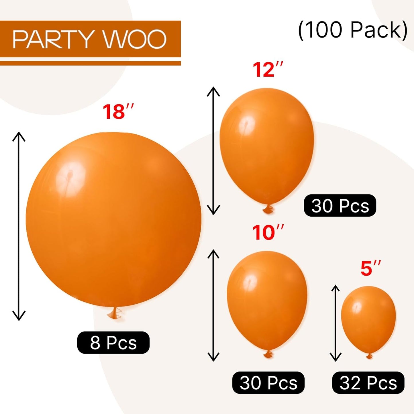 PartyWoo Burnt Orange Balloons - 100 Pcs Latex Balloon Arch Kit | Terracotta Rust for Fall Celebrations