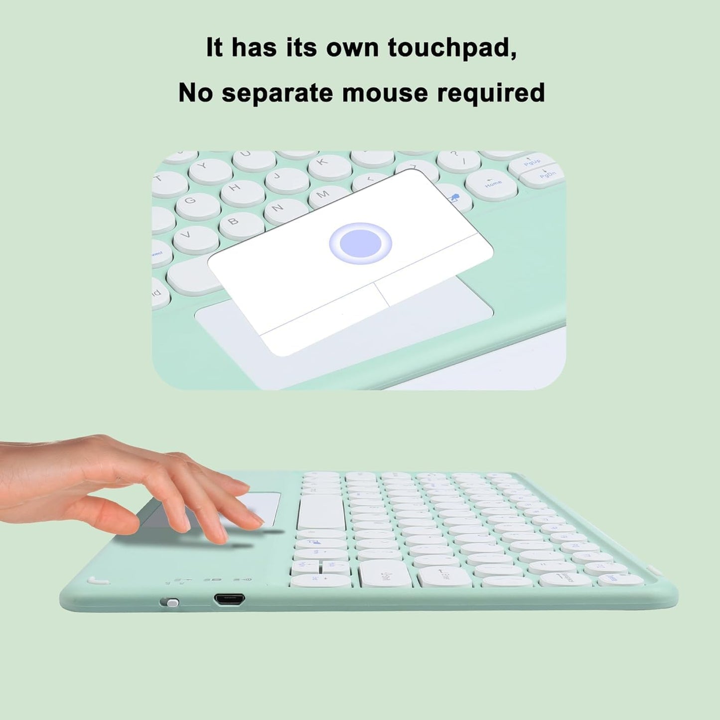 KUYHRF Wireless Keyboard with Touchpad, Ultra-Thin Rechargeable Bluetooth Keyboard Mini with Trackpad, Round Keys