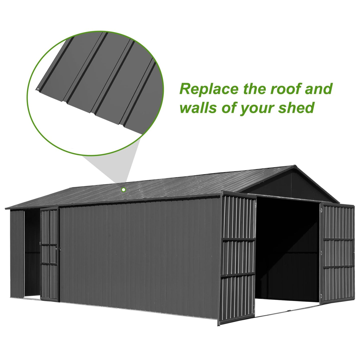 SHPAI 20PCS Metal Roofing Panels, Corrugated Galvanized Roof Panels, Waterproof Metal Siding Panels with 120 Pcs Steel Screws for Pergola, Gazebo, Shed, Garages, Stables and Mobile Homes (Grey)