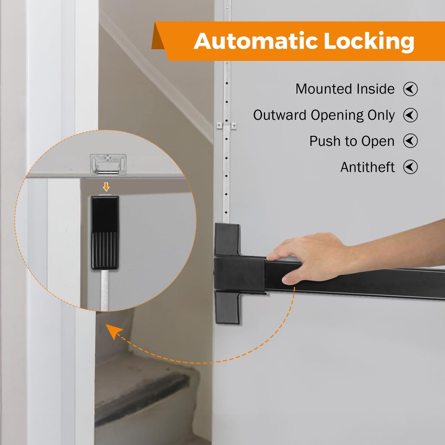 BEAMNOVA 27.5 Inch Vertical Rod Exit Device, Door Panic Bar, Commercial Door Push Bar Lock Set Gate Roller Strike Plate End Cap Emergency Accessories Metal Parts, Black