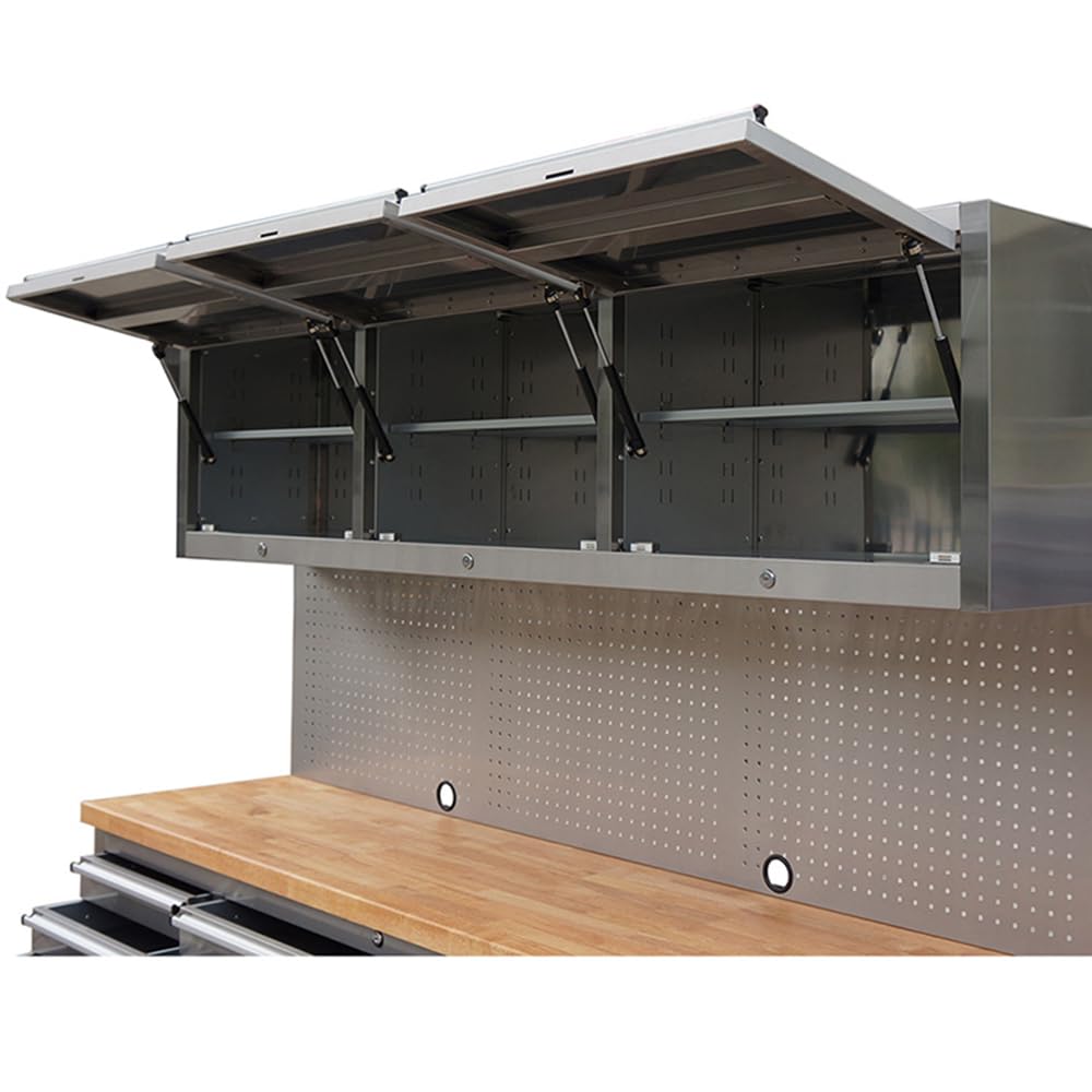 AnorTrek 72 inch 15 Drawers Tool Chest with 3 Up Cabinet & Pegboard in Stainless Steel (Stainless Steel)