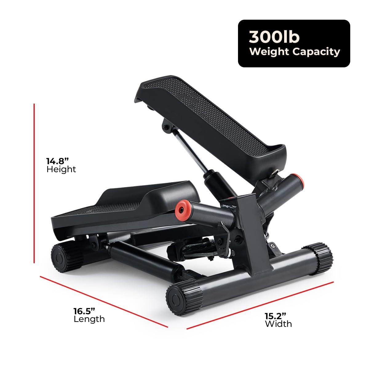 Sunny Health & Fitness Smart Twist Stepper with Resistance Bands, Bluetooth App Connectivity, Adjustable Step Height, 300 LB Capacity, Compact Mini Stair Step Machine