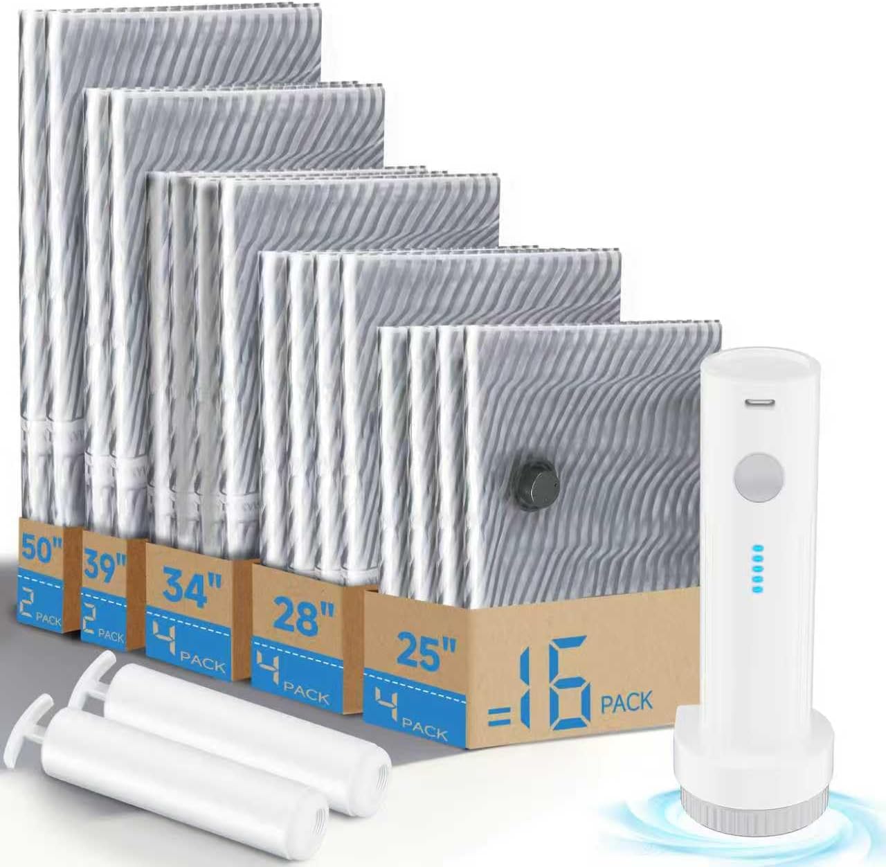 Skiennix Vacuum Seal Bags - 16 PCS Compression Storage Solution with Electric Air Pump for Travel & Bedding