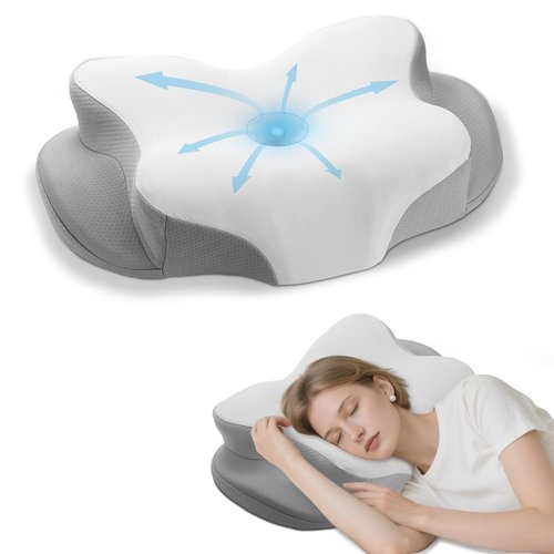 Cervical Neck Pillow - Cooling Pillow for Neck Pain Relief, Side Sleeper Pillow, Ergonomic Neck Pillow, Contour Orthopedic Memory Foam Pillows for Side Back Stomach Sleepers with Pillowcase