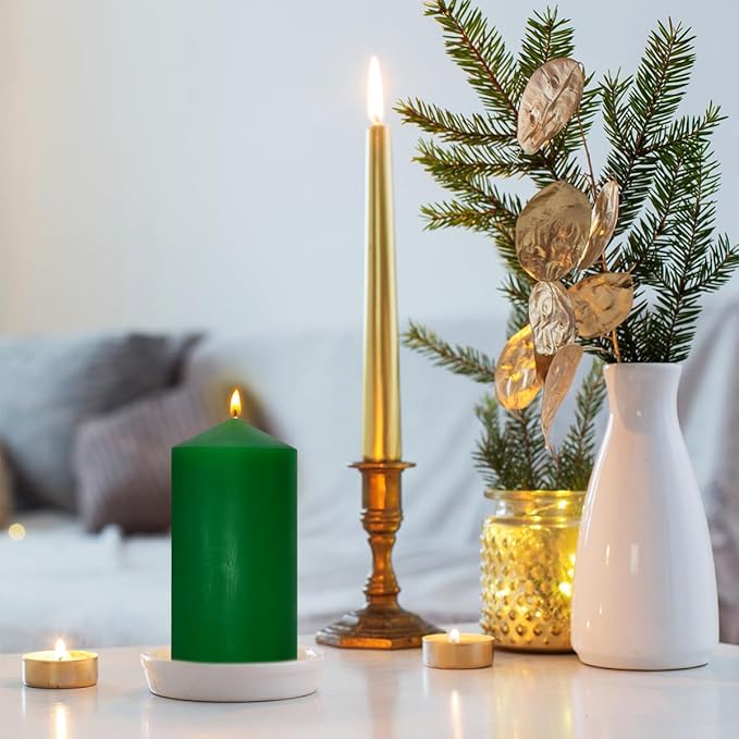 Set of 3 Different Size Green Pillar Candles, Unscented Dripless Large 3x4 3x6 3x8 Inch Long Lasting Cylinder Column Wax Candles for St. Patrick's Day Home Table Decor Power Outage Emergency