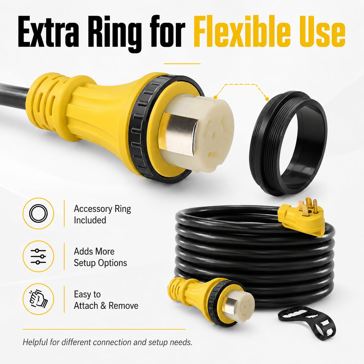 50FT 50 Amp RV Extension Cord, NEMA 14-50P to SS2-50R Twist Lock Power Cord, 6/3 + 8/1 STW Heavy Duty Outdoor Cord for RV, Trailer, Camper, Generator Connection, 125/250V