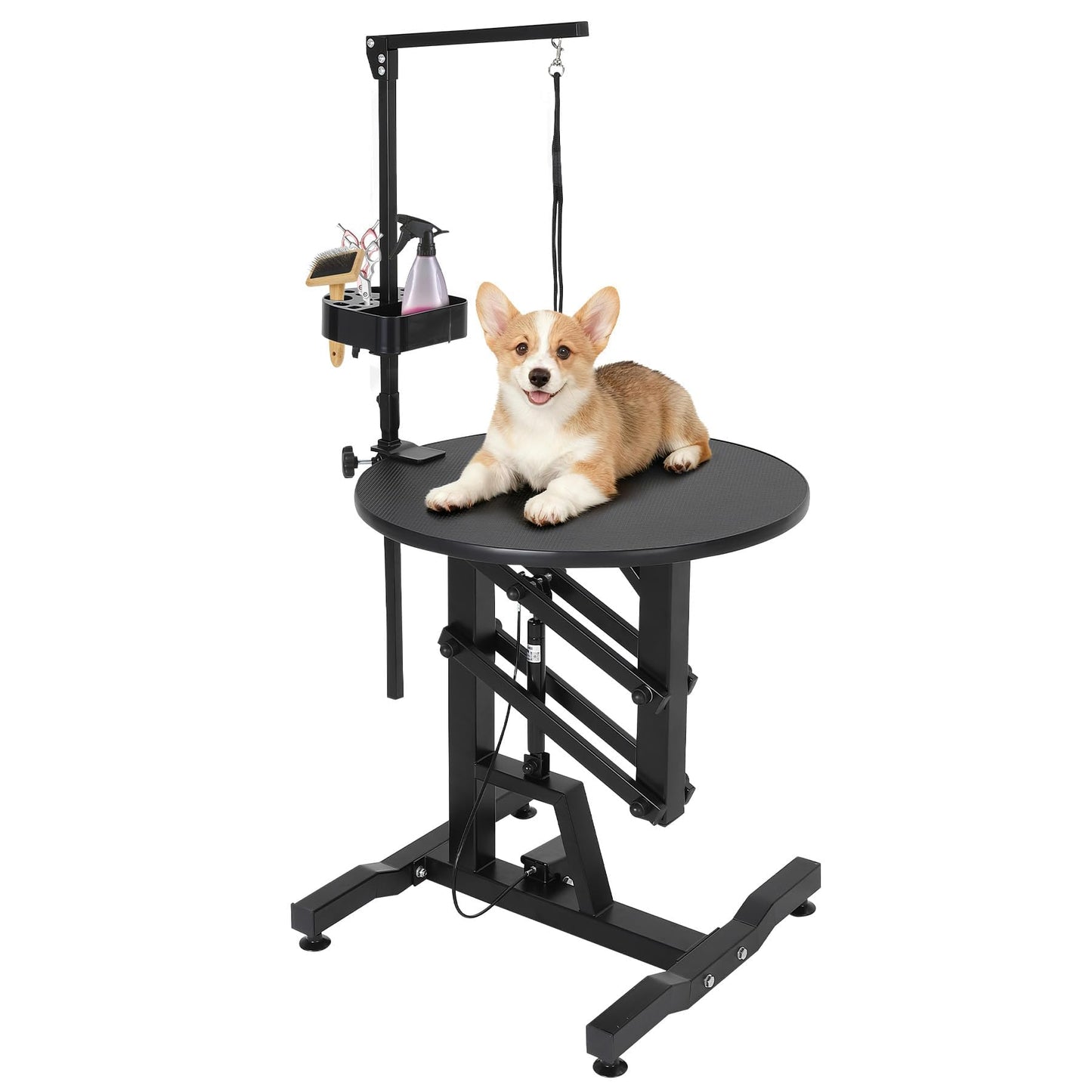 Hydraulic Lift Dog Grooming Table, Adjustable Height 26.8" to 39.3", Rotating Non-Slip Silicone Surface – Collapsible, Portable, 250LB Capacity,– For Large & Small Dogs or Cats – Pet Bathing