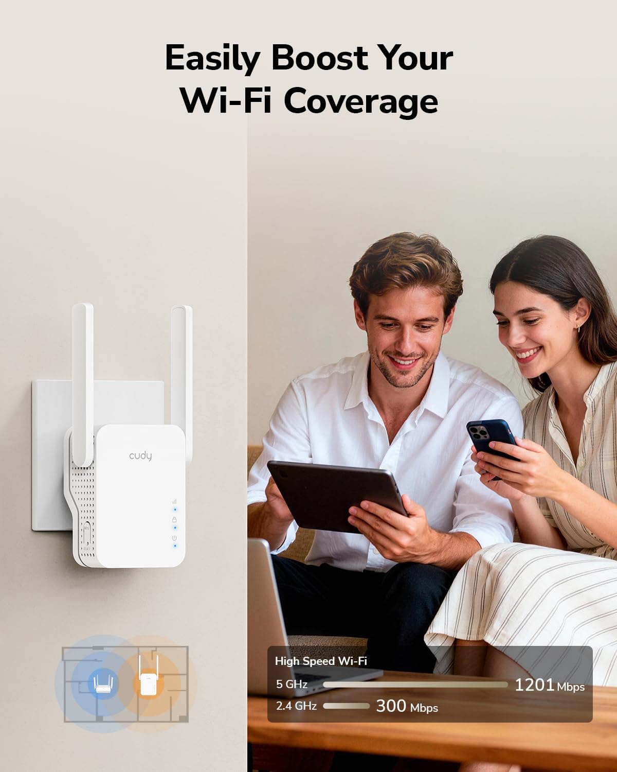 Cudy RE1500 AX1500 6 2.4G 5G 10/100Mbps WiFi Range Extender Dual Band Wireless Booster with Mesh Support WPS Button