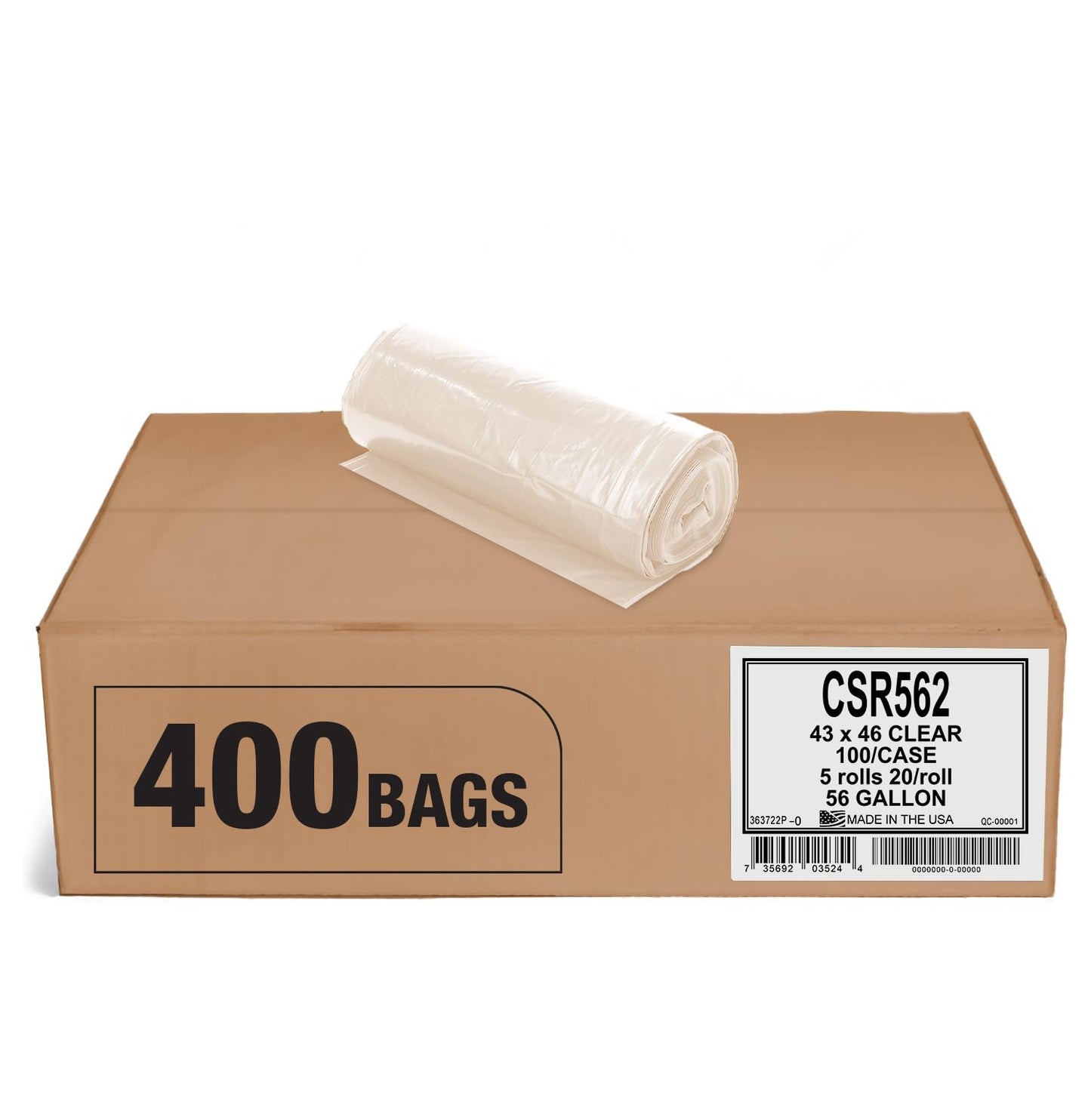 Aluf Plastics 56 Gallon 1.5 MIL (eq) Clear Heavy Duty Garbage Bags - 43" x 46" - Pack of 400 - for Industrial, Recycling, Storage, & Outdoor