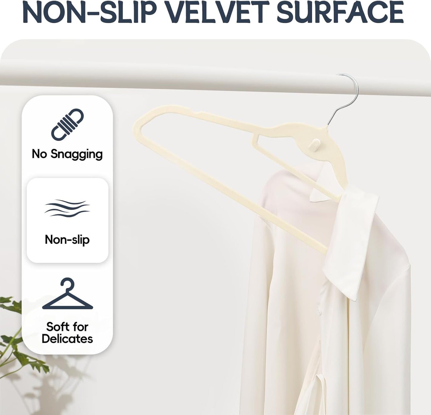 Velvet Hangers 50 Pack - Non-Slip Stackable Clothes Hangers with 360° Swivel Hooks | Ultra Thin Ivory Design