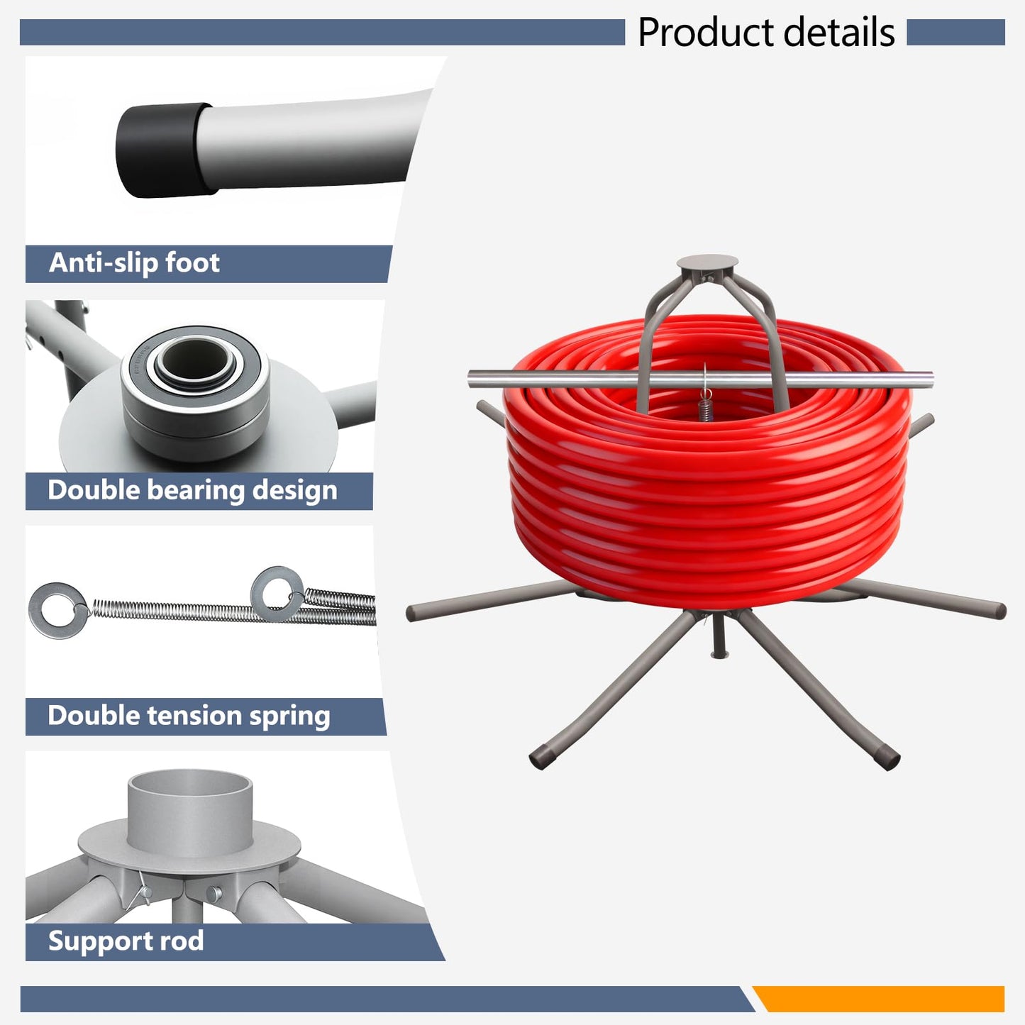 Pipe Uncoiler, PEX Piping Uncoiler, Multi-function Folding Tube Dispenser, Heavy Duty Potable Water Tubing Decoiler for 3/8'' to 1'',Maximum Load of 500Lbs, Gray