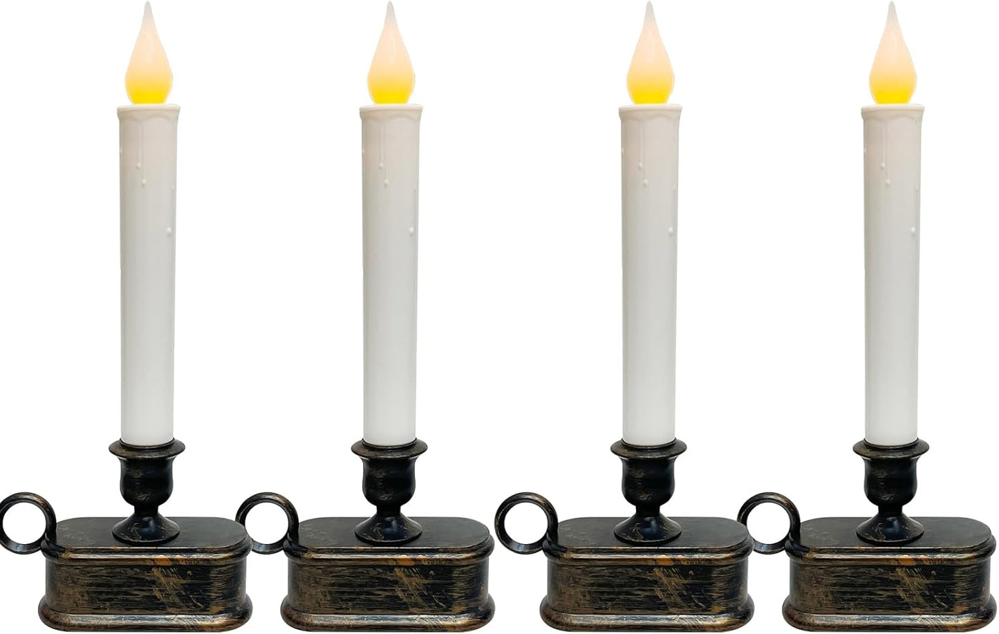 4 Pack LED Flameless Taper Candles by [Brand Name] - Dusk to Dawn Sensor, Battery Operated, Bronze Base for Christmas Home Decor