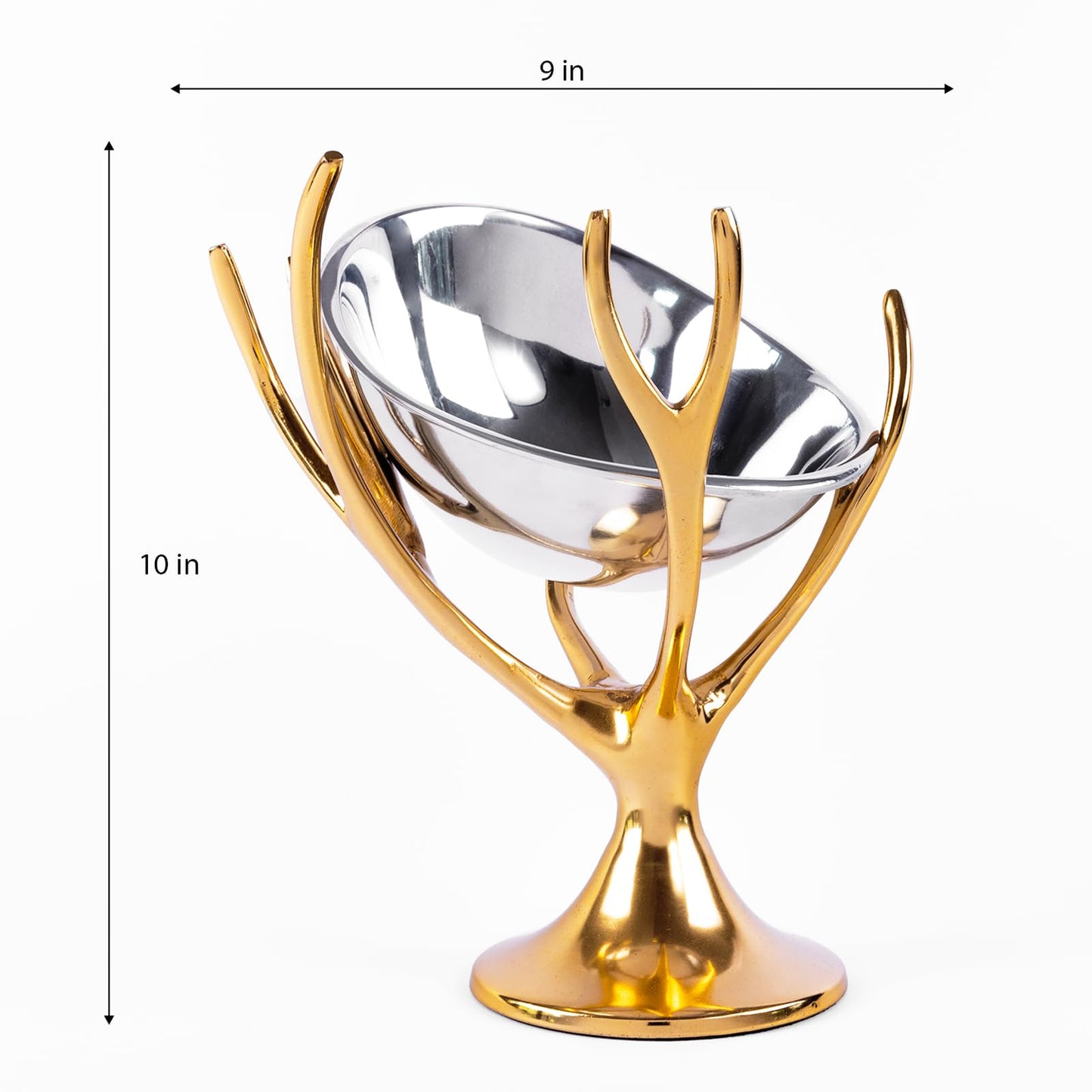 Decorative Gold Brass Branch & Aluminum Footed Bowl, Serving, Fruit, Treats or Catchall for a Table Centerpiece or Use as Pedestal Decor Piece - Serveware Home Decor, Wedding, Party, 10.1" x 9" style