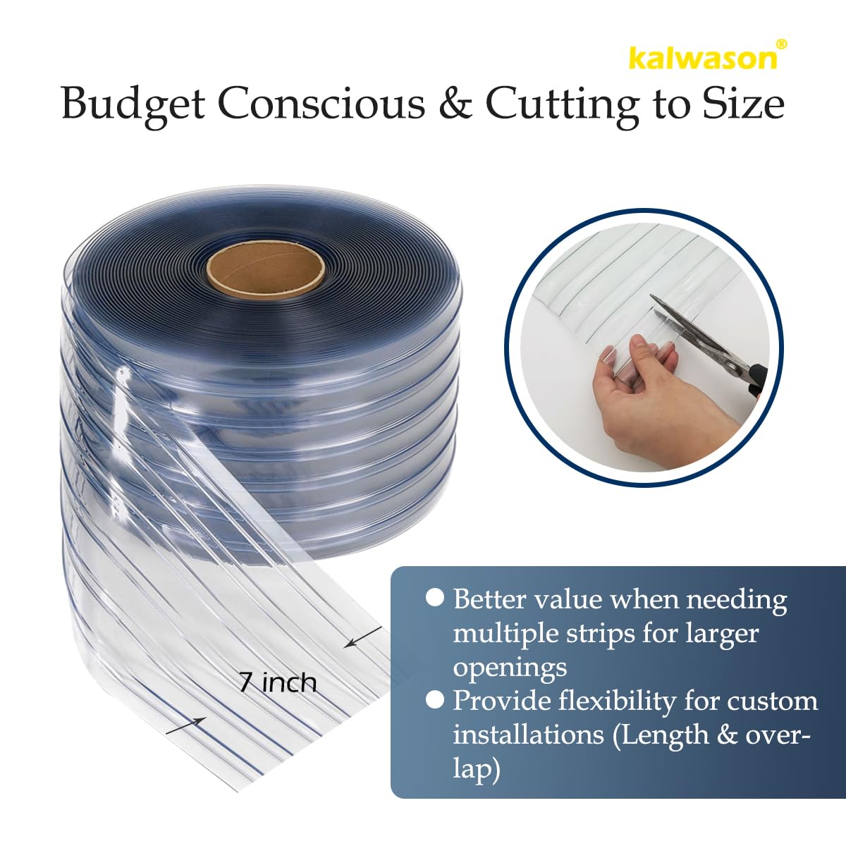 kalwason Plastic Vinyl Strip Door Curtain - Clear Ribbed PVC Curtain Bulk Roll, for Separating AC Spaces & Entry to Workshop, Barn, Warehouse, Shed & Garage (148 Ft * 7 in * 0.06 in Ribbed)