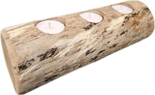 Natural Driftwood Candle Holder - 3-Slot Rustic Tea Light Centerpiece for Home Decor