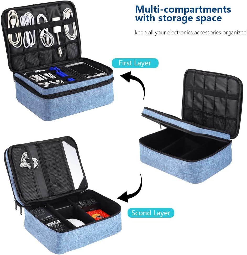 11 inch) Travel Electronics Organizer, Waterproof Cable Organizer Bag for Electronic Accessories Double Layer Large