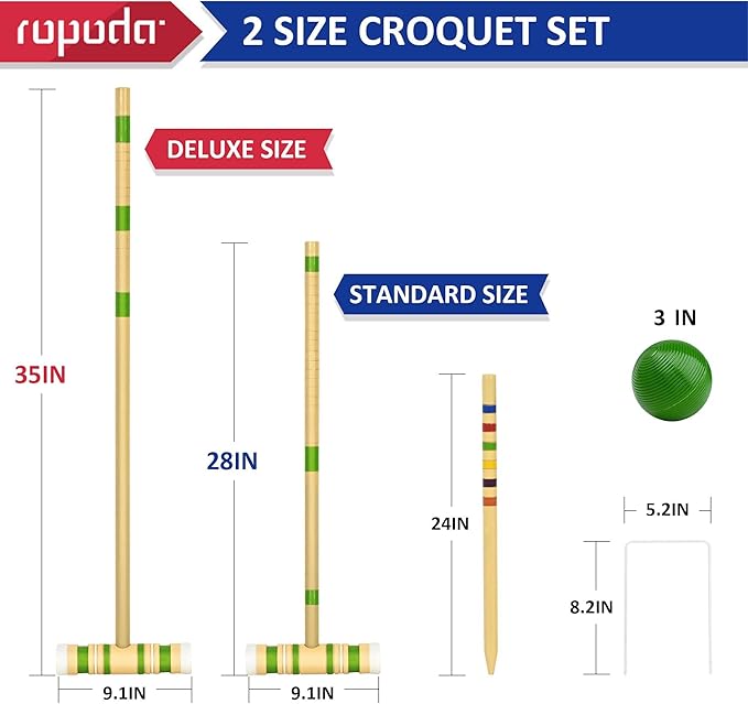 ropoda 35In Updated Six-Player Croquet Set with Wooden Mallets, Colored Balls, Sturdy Carrying Bag for Adults &Kids, Croquet Set Perfect for Lawn,Backyard,Park and More