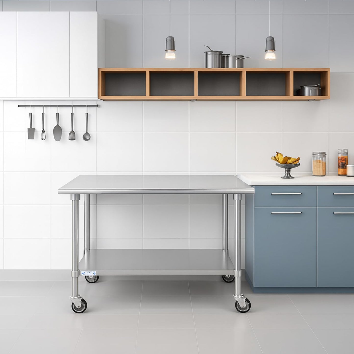 Hally Stainless Steel Table for Prep & Work 30 x 36 Inches with Caster Wheels, NSF Commercial Heavy Duty Table with Undershelf and Galvanized Legs for Restaurant, Home and Hotel