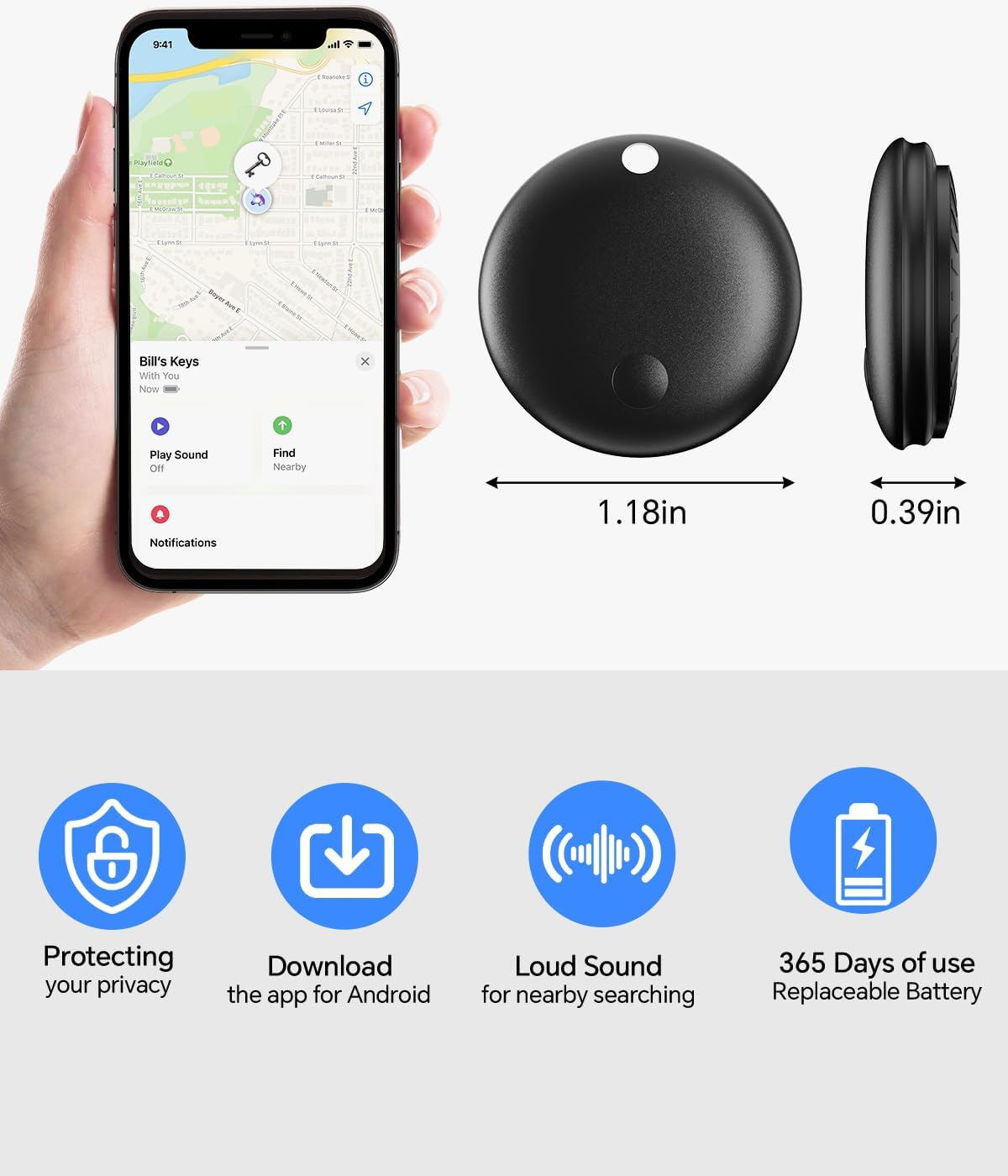 ZLYM IP67 Bags,Backpacks,Luggage,Wallets Black-1) Air Tracker Tag Waterproof Bluetooth Tracker, Keychain Finder, Item
