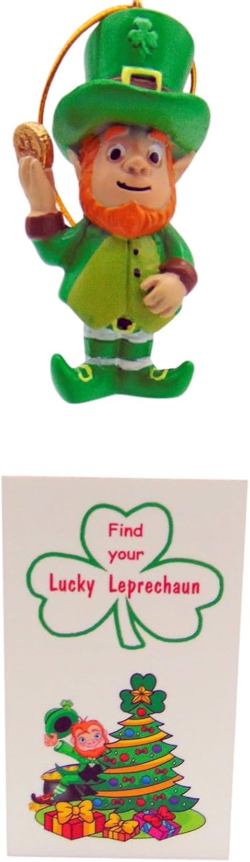 Lucky Leprechaun Christmas Ornament Gift Set - Includes Find Me Figurine & Irish Poem Card