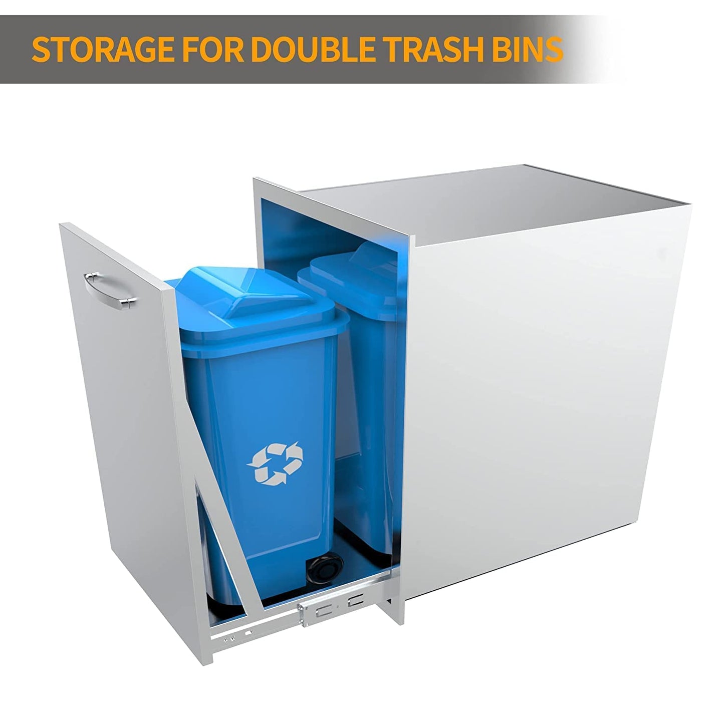 RAILEN Pull-Out Double Trash Drawer 20''Wx27''Hx24''D, Built-in Trash Drawer, Outdoor Kitchen Stainless Steel Trash Bin for BBQ Island Grill Station