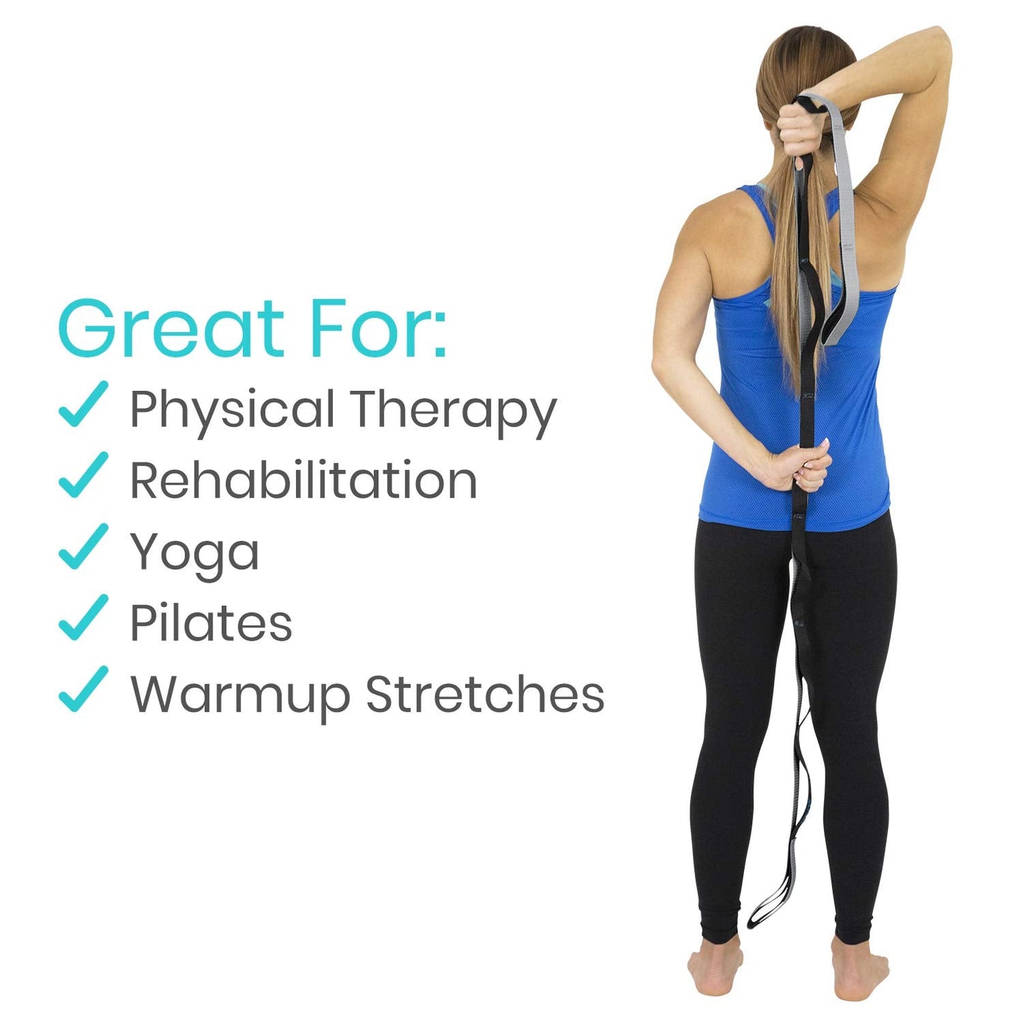 Vive Stretch Strap (75" - 10 Loops) - Leg Stretch Band to Improve Flexibility - Stretching Out Yoga Strap - Exercise and Physical Therapy Belt for Rehab, Pilates and Gymnastics with Guide Book