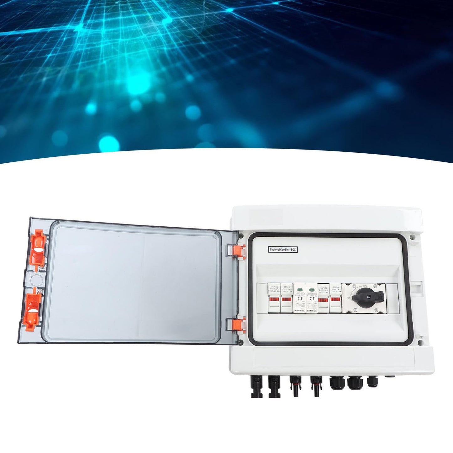 PV Solar Combiner Box, 1000V 32A, IP65, Outdoor, with Isolated Switches and Circuit Breaker, PA66 Material