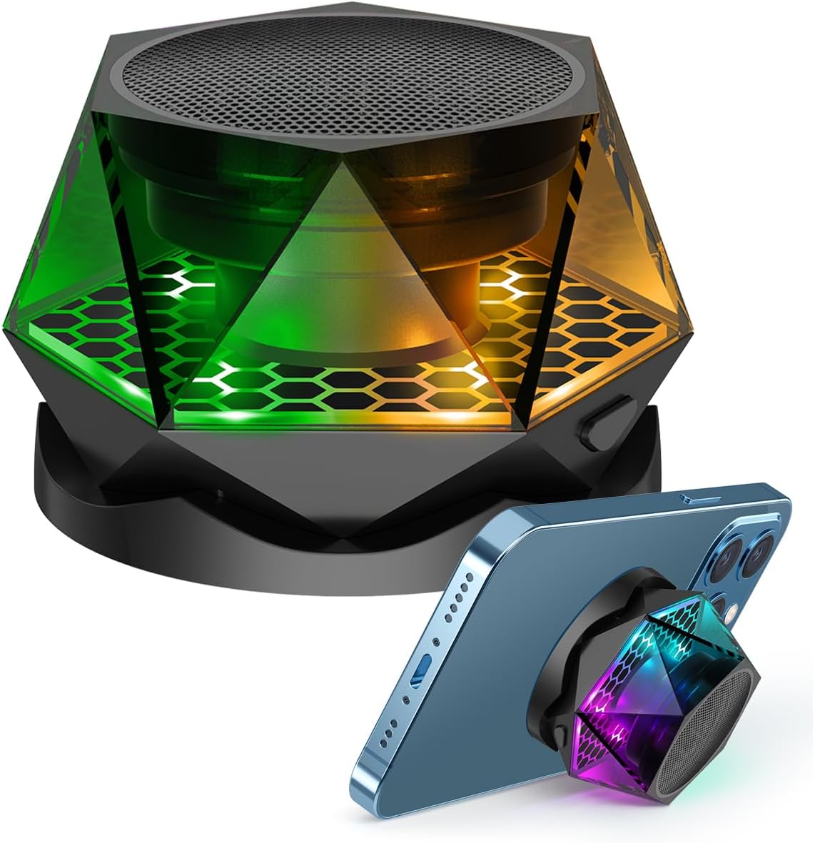 EGKimBa Magnetic Diamond Bluetooth Speaker, Small Wireless Speaker with Multi RGB Color Light Show, Portable Phone