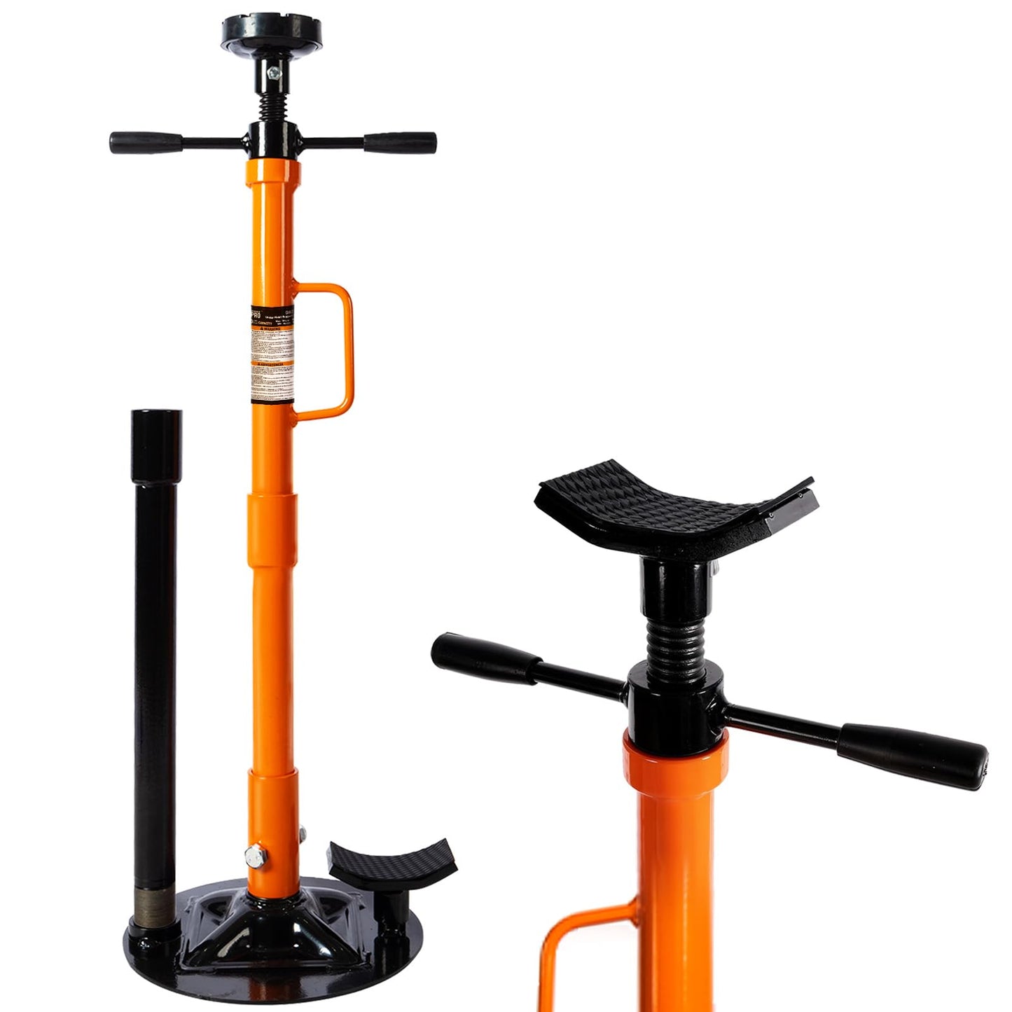 Underhoist Support Stand, 1-Ton Capacity, 3-Section Adjustable Height 34.8'' to 70.9'', Self-Locking Threaded Screw with Thrust Bearing Pole Jack, 2 Replaceable Saddles for Vehicle Component Support