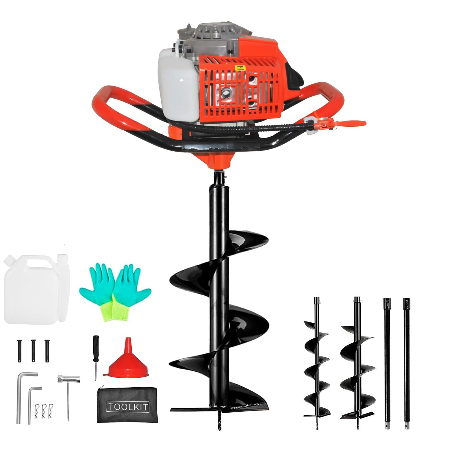 85cc 4HP Post Hole Digger Gas Powered, Gas Earth Auger/Ice Auger, with 3 Drill Bits 4"/8"/12" + 2 Extension Bar, One Man Earth Auger for Planting Fence, EPA Compliant Post Hole Auger