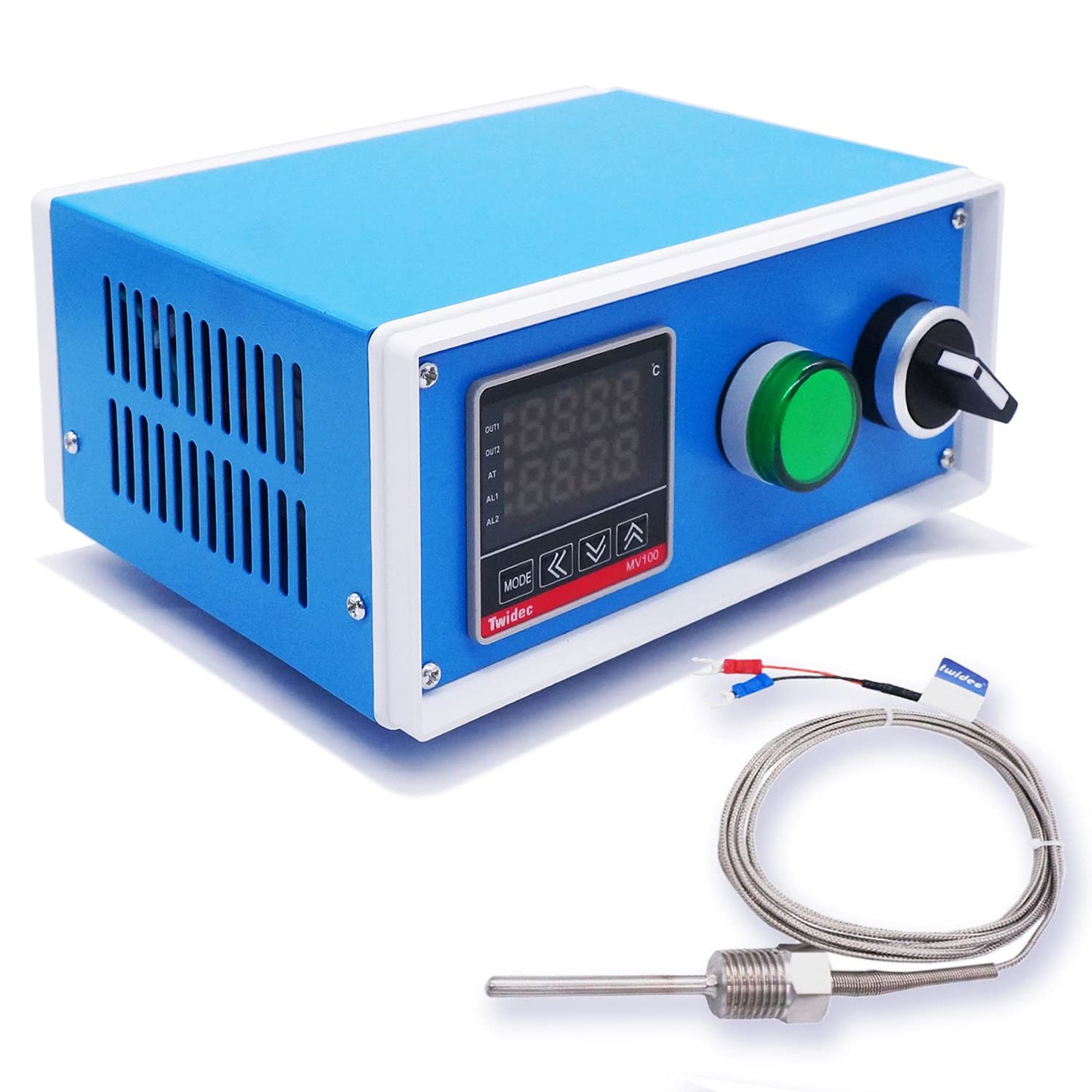 Twidec/Display PID Temperature Controllers Thermostat Box +2M NPT 1/2"inch (6X50MM) Pipe Thread K Type Temperature Sensor Probe