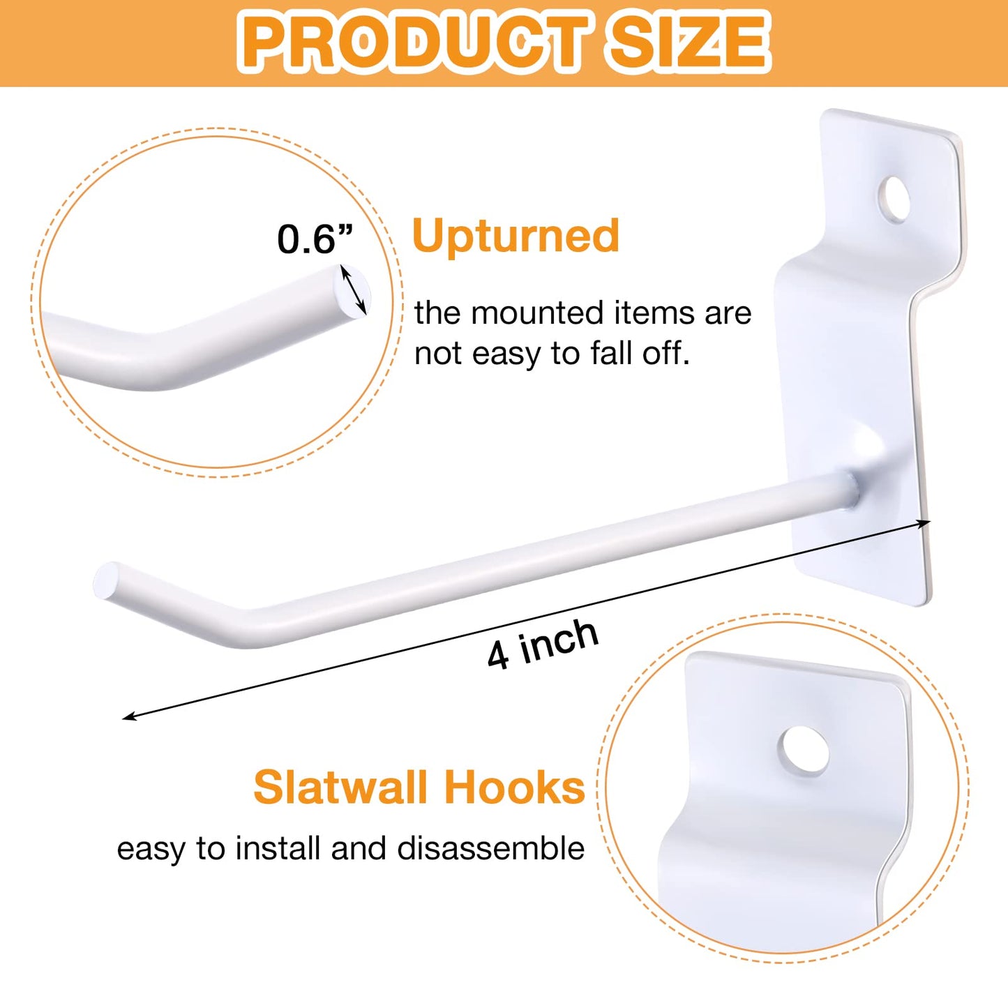Moxweyeni 100 Pack Slatwall Hooks Slatwall Accessories Slat Wall Hanging Pegboard Hangers Slat Board Display Hooks for Retail Garage Organization Gridwall, White(4 Inch)