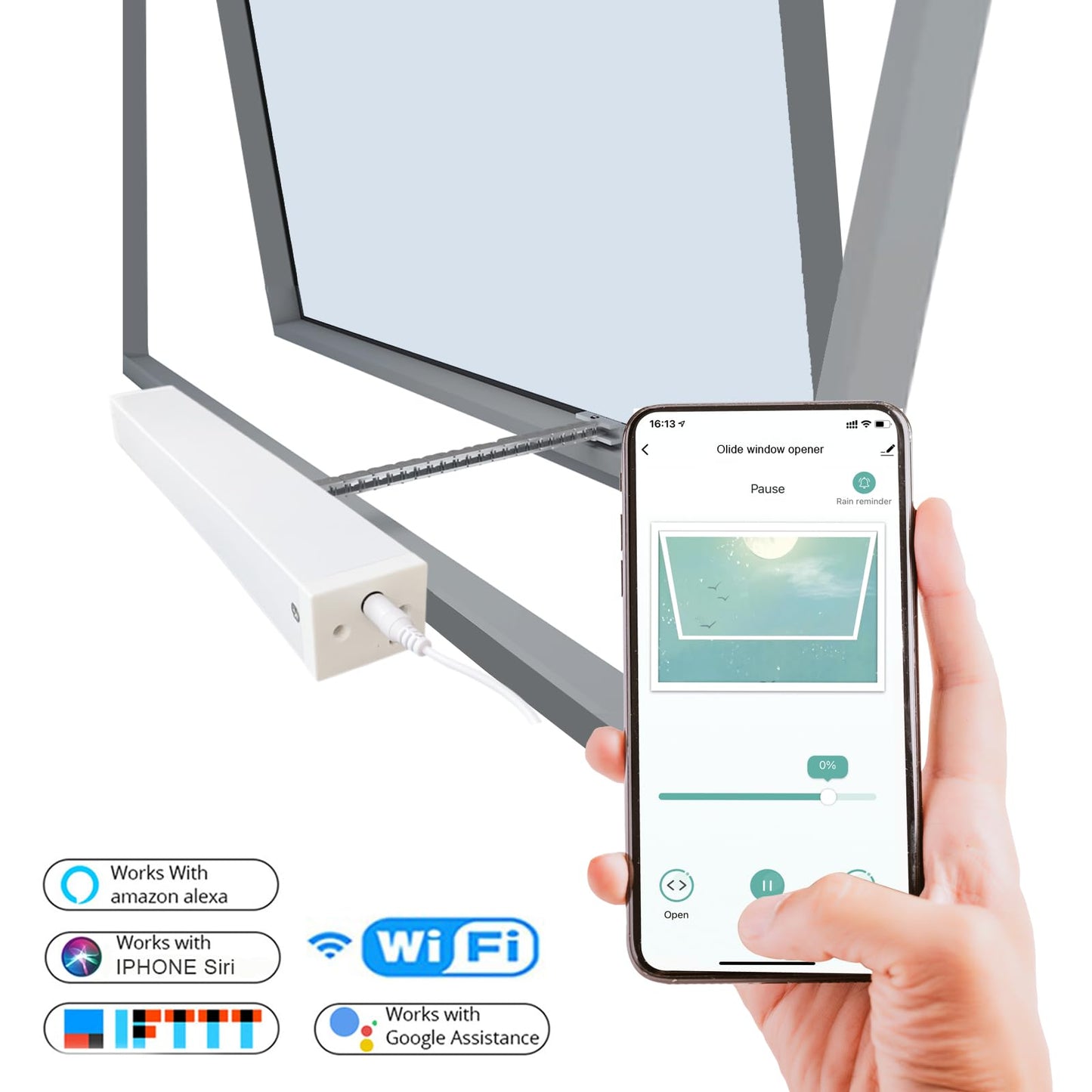 Olideauto Smart WiFi Window Opener TUYA APP Control, Phone App Control Electric Open Window with 19-4/5'' Running Trip