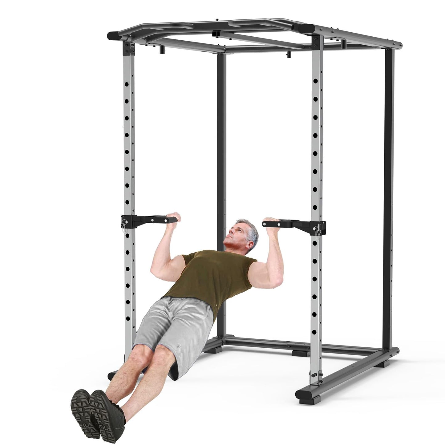 Kipika Y-Shaped Dip Bar for Power Cage with 5/8" or 1" Hole - Dip Bar Attachments for Home Gym - Heavy Duty Power Rack Attachments - Squat Rack Accessories for Strength Training (For 2" x 2" Power Rack with Foam Grips)