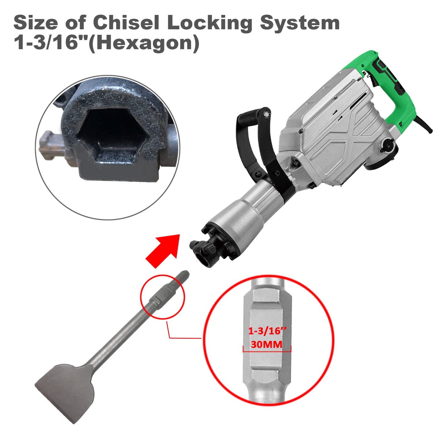 JACKCHEN 4 Inch Wide Tile & Removing Tile and Stone Chisel for hex.30mm Demolition Jack Hammers, 16 Inch Long, Alloy Steel Construction, 4" x 16" Chisel Bit for Demolition Concrete Breaker