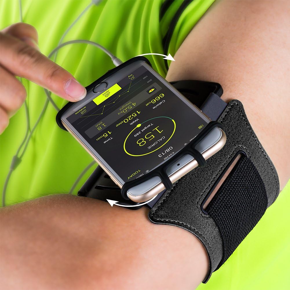 VUP Running Armband 360°Rotatable for iPhone 17/16/15/14/13/Pro Max/Pro/Mini/12/11/SE/Xs/XR/X/8/7/Plus, Fits All 4-6.7 Inch Smartphones, with Key Holder Phone Armband for Running Hiking Biking (Black)